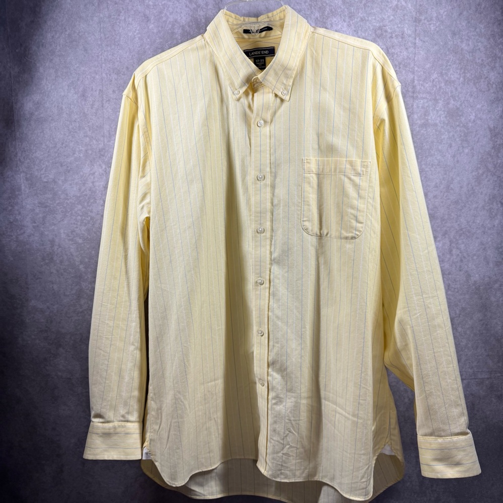 Lands End Men’s Size 17 Tailored Fit Yellow Stripe Long Sleeve Button Down Shirt